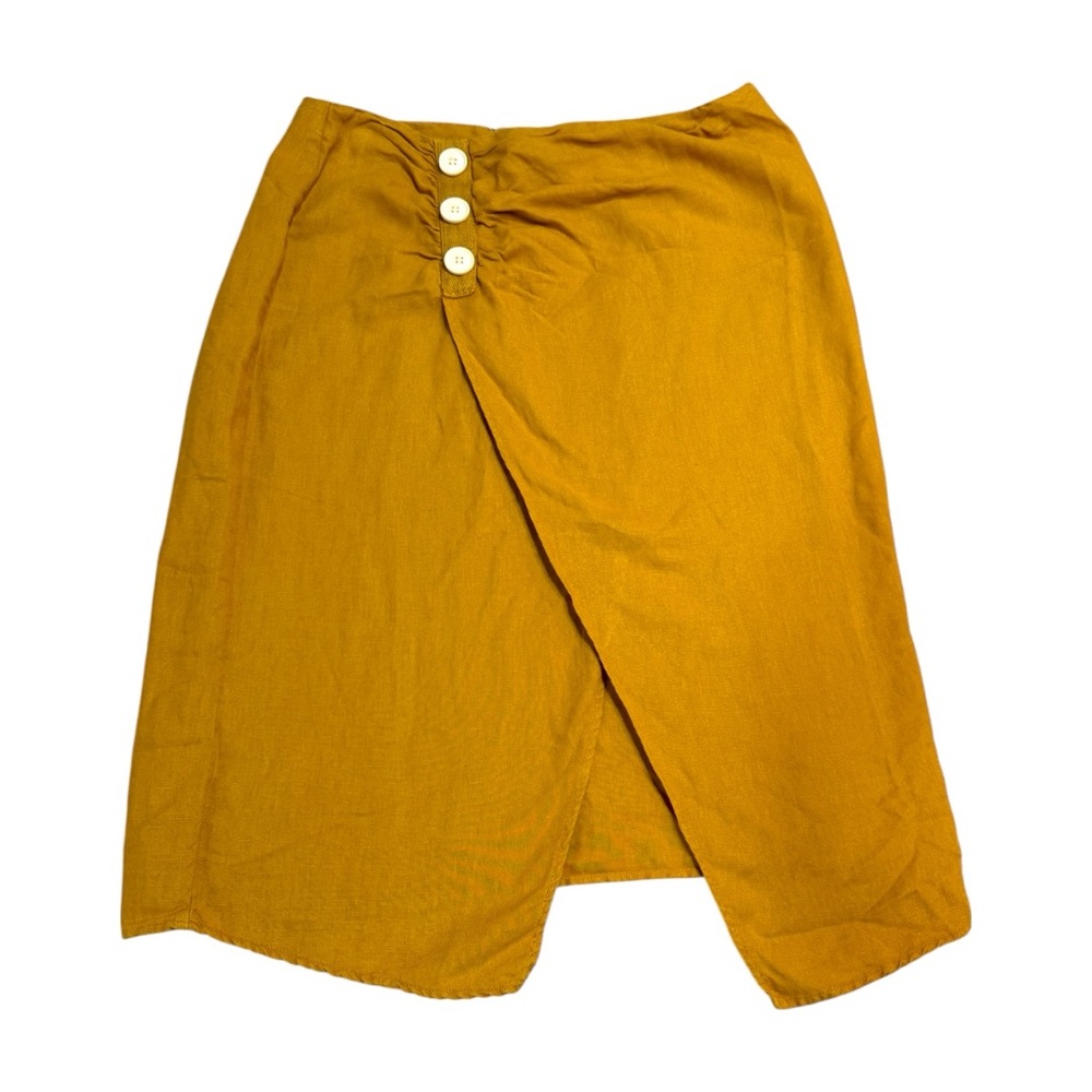 Zara Mustard Wrap Style Midi Skirt with Button Detail